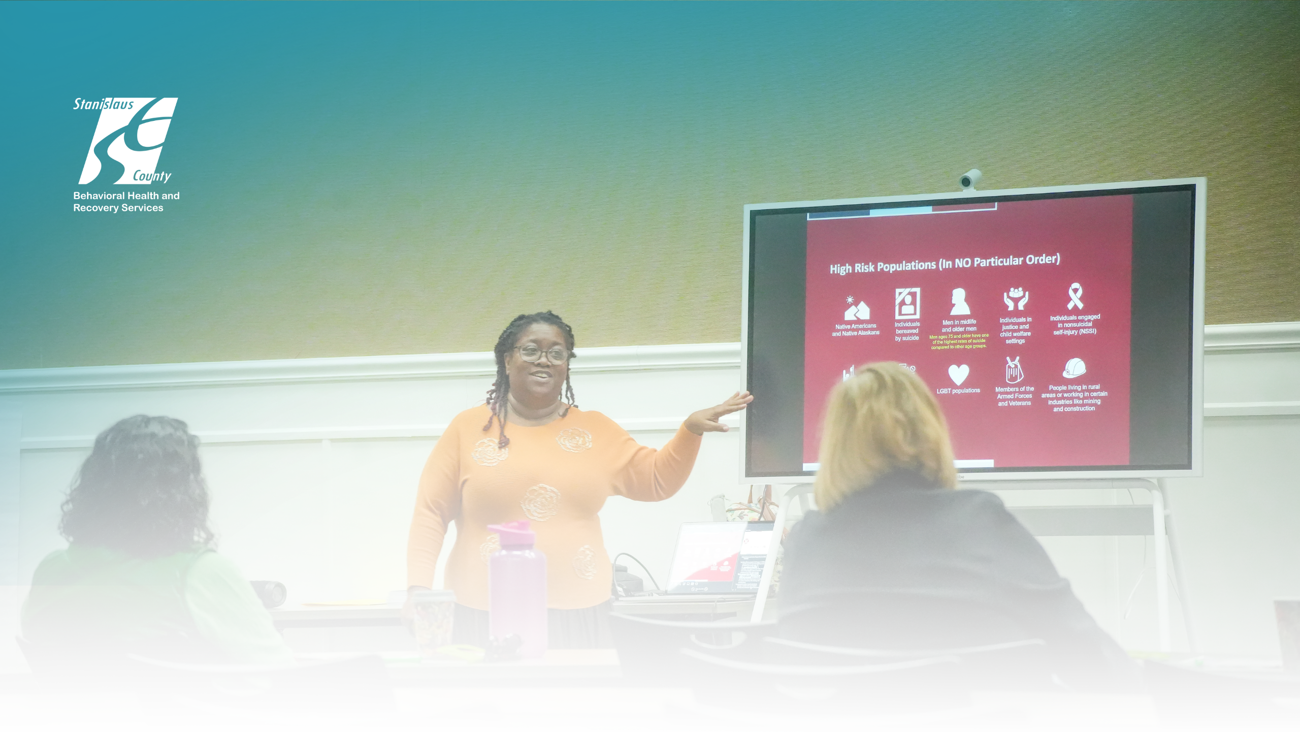 BHRS Prevention Staff providing Suicide Prevention and Access & Linkage presentation to community.